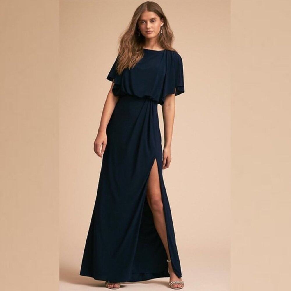 NEW BHLDN Lena Navy Draped Slit Dress Size 0